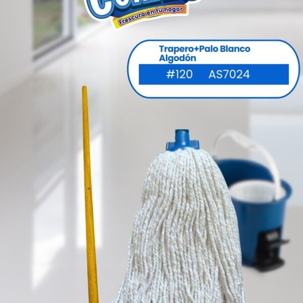 TRAPERO + PALO BLANCO ALGODON #120